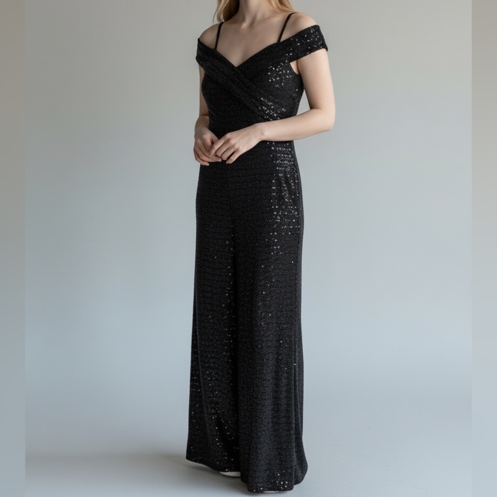 Alexa B Nites Black Sequin Evening Jumpsuit Size 10 Formal Sparkly Party Wear